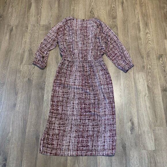 Prologue Dress Womens Size Small Burgundy Printed 3/4 Sleeve Midi Cinched Waist - Picture 6 of 6